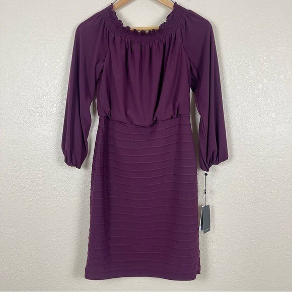 Adrianna Papell Matte Jersey Smocked Pin-tuck Night Plum‎ Dress Size 6 Women - Picture 2 of 14